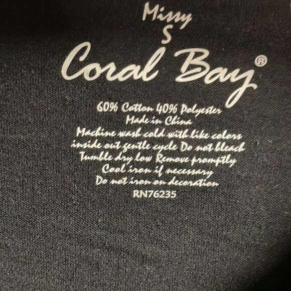 CORAL BAY Ladies Vneck Rhinestone Embellishment Blouse Top, Missy Small, Black - Picture 4 of 6